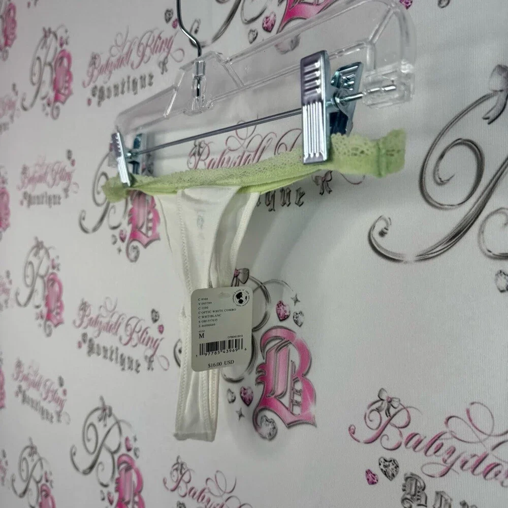 Free People thong BRAND NEW WITH TAGS White and Green Lace Trim Panty Lacie